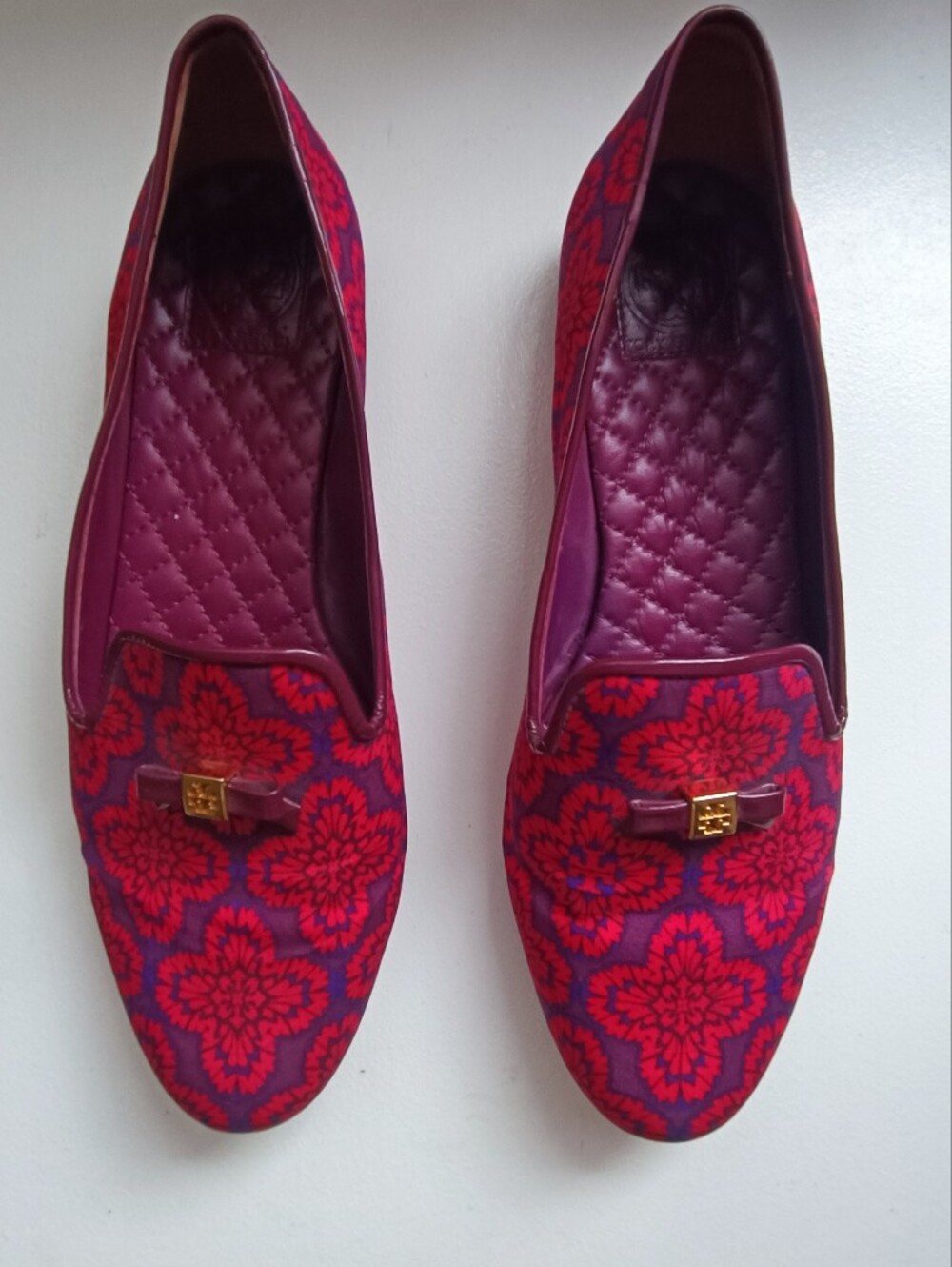 Tory Burch Chandra Tapestry Smoking Loafers Red Purple Size 10